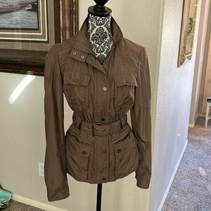 Zara Woman jacket. Trench jacket. Khaki/olive. Poly shell. Cotton lining. Size M